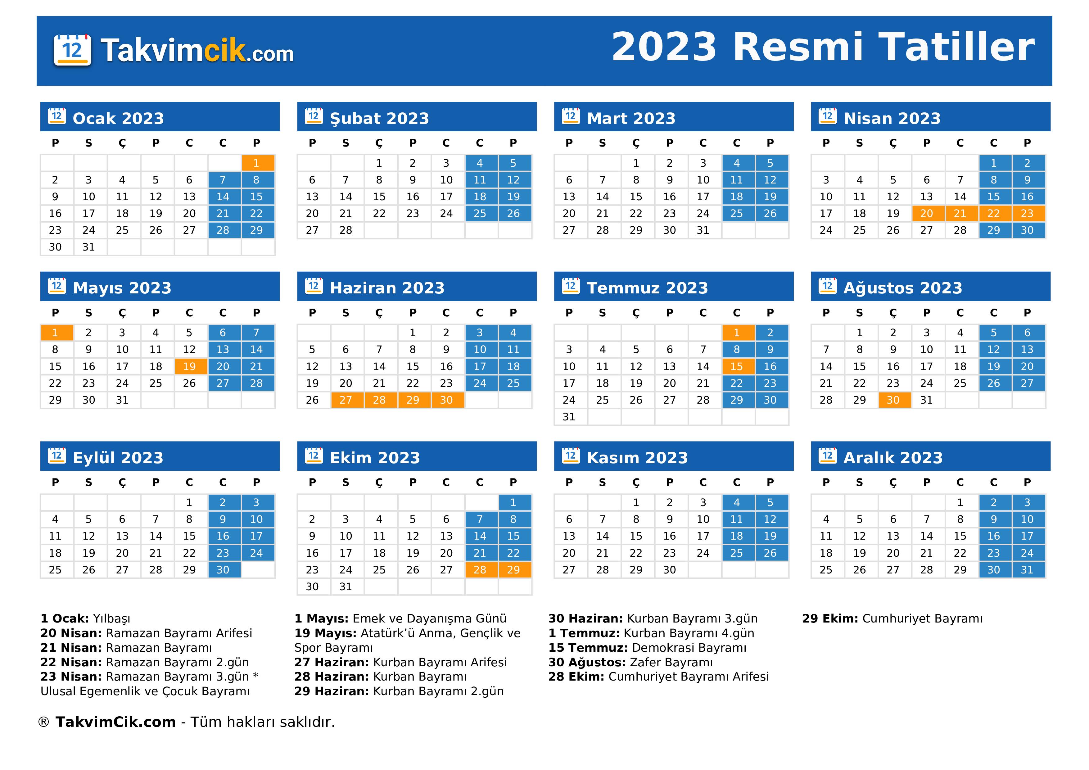 Resmi Tatiller 2023