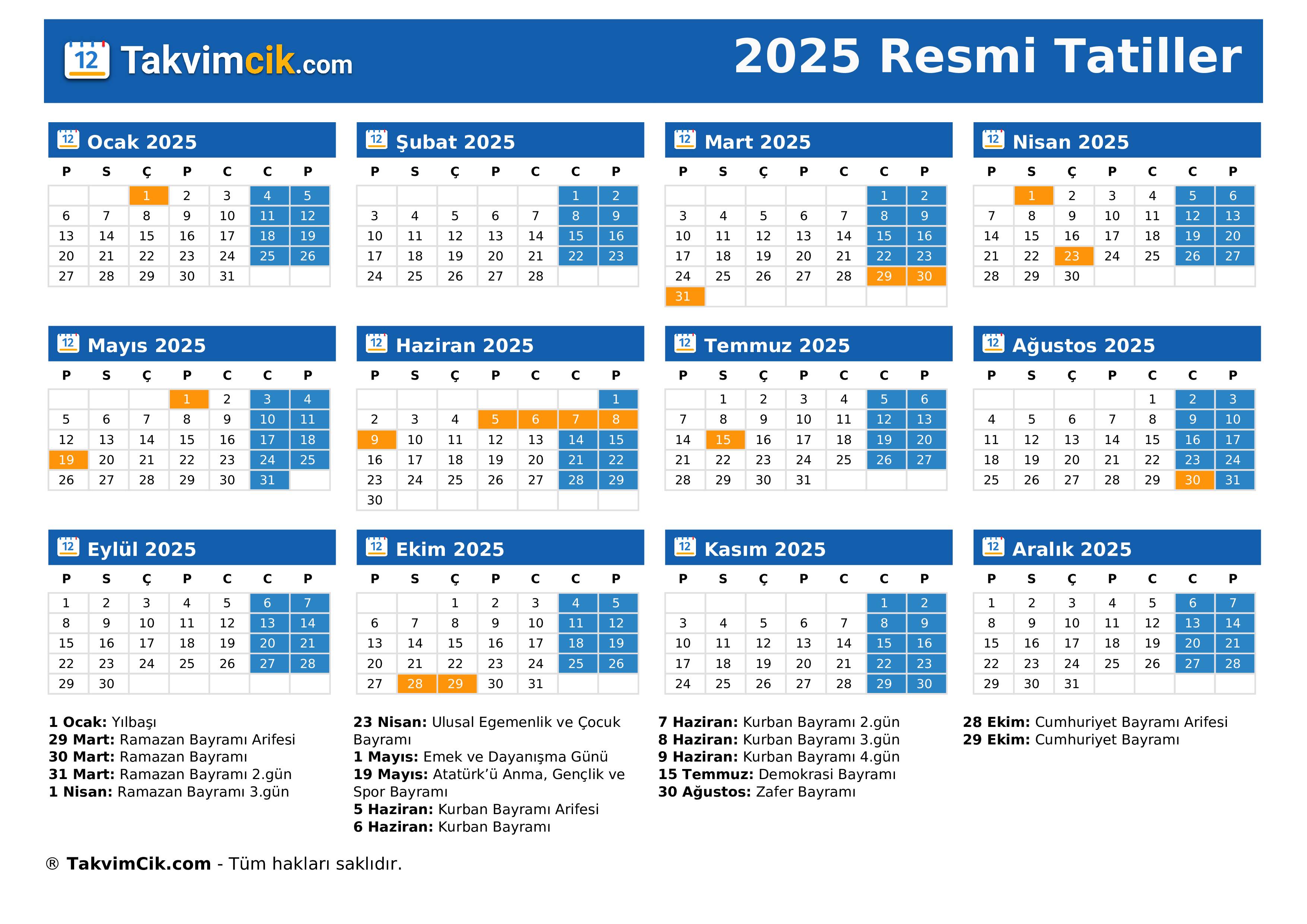 Resmi Tatiller 2025