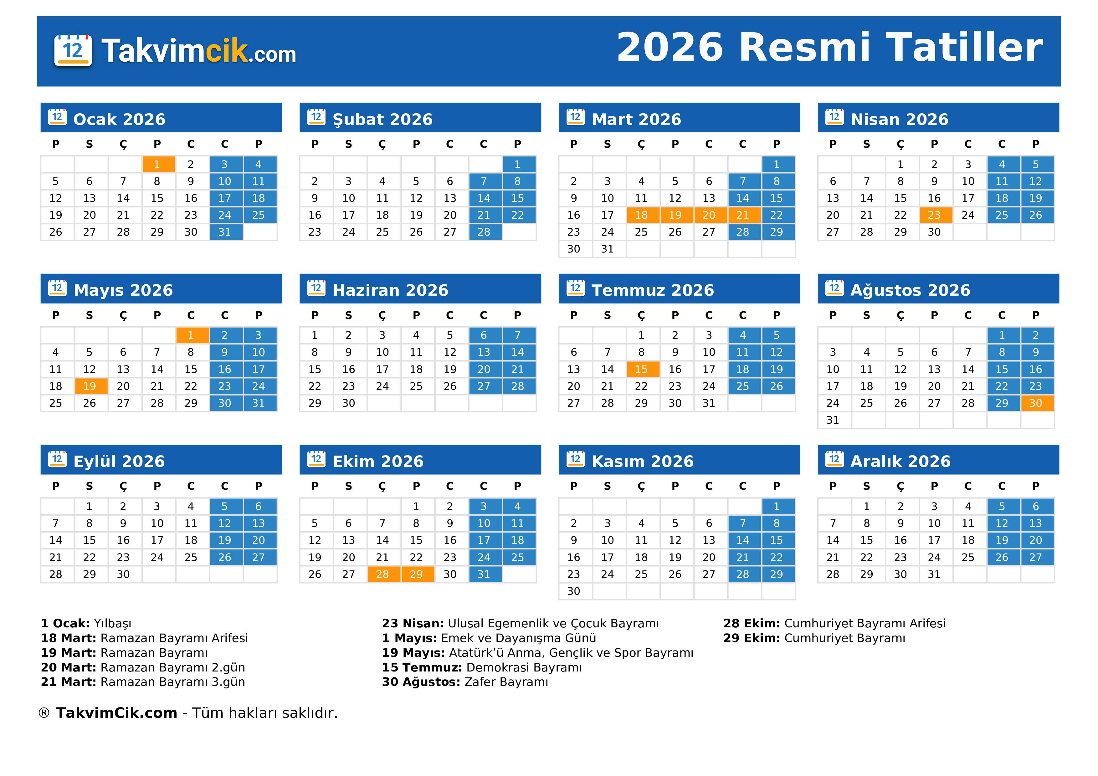 Resmi Tatiller 2026