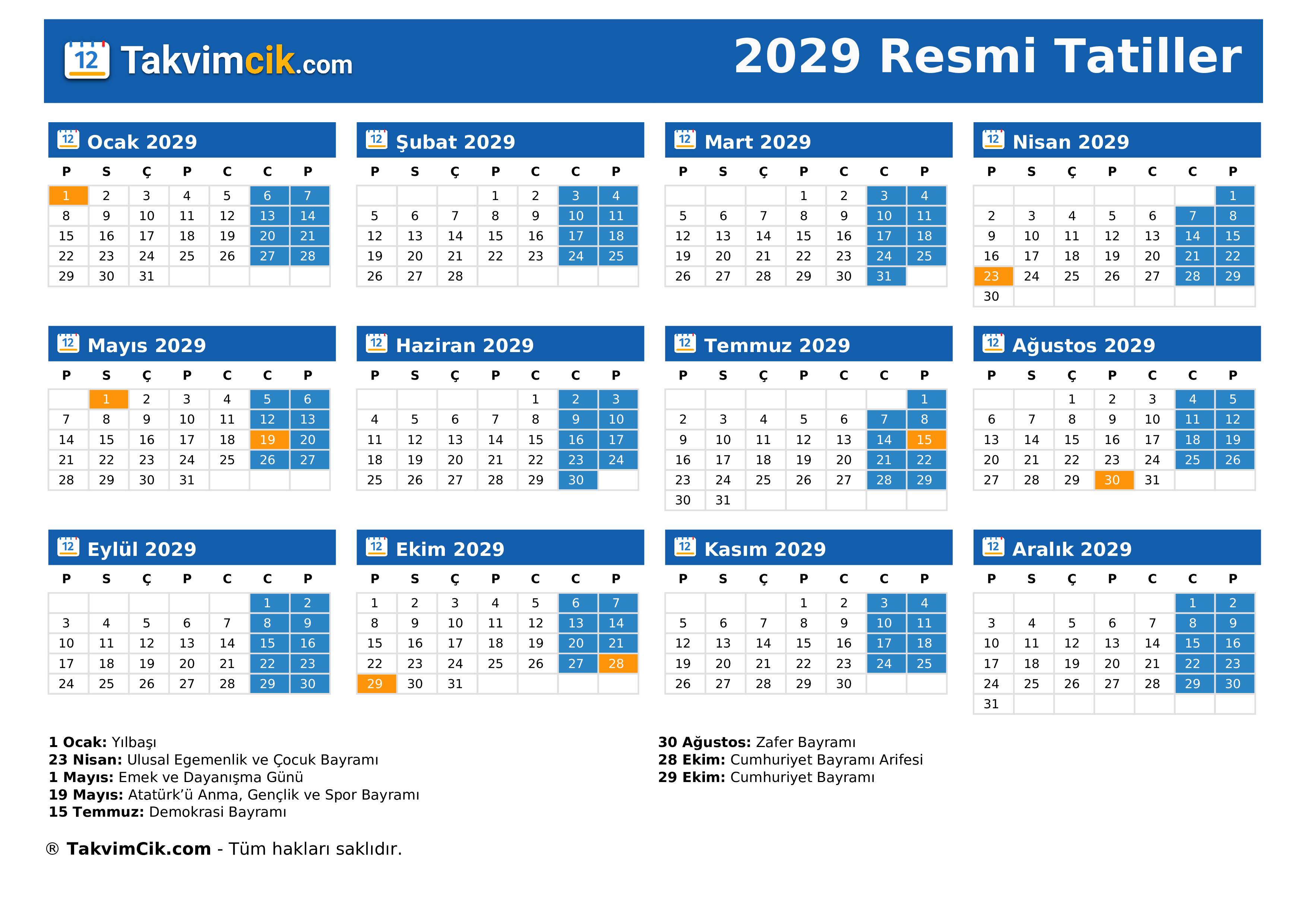 Resmi Tatiller 2029