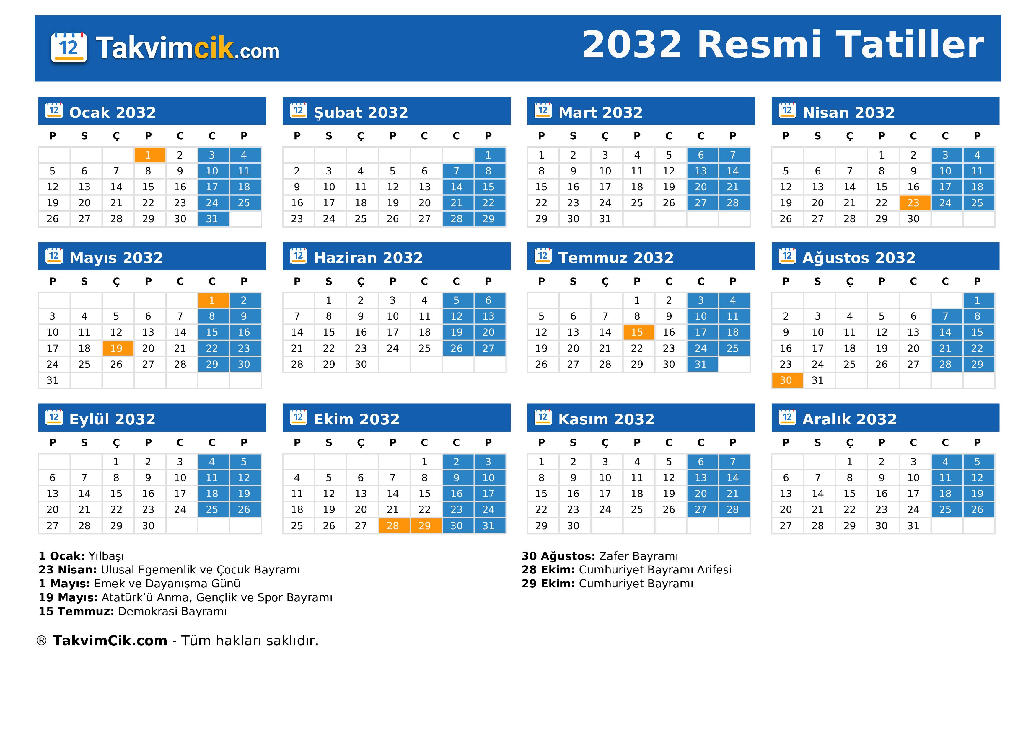 Resmi Tatiller 2032