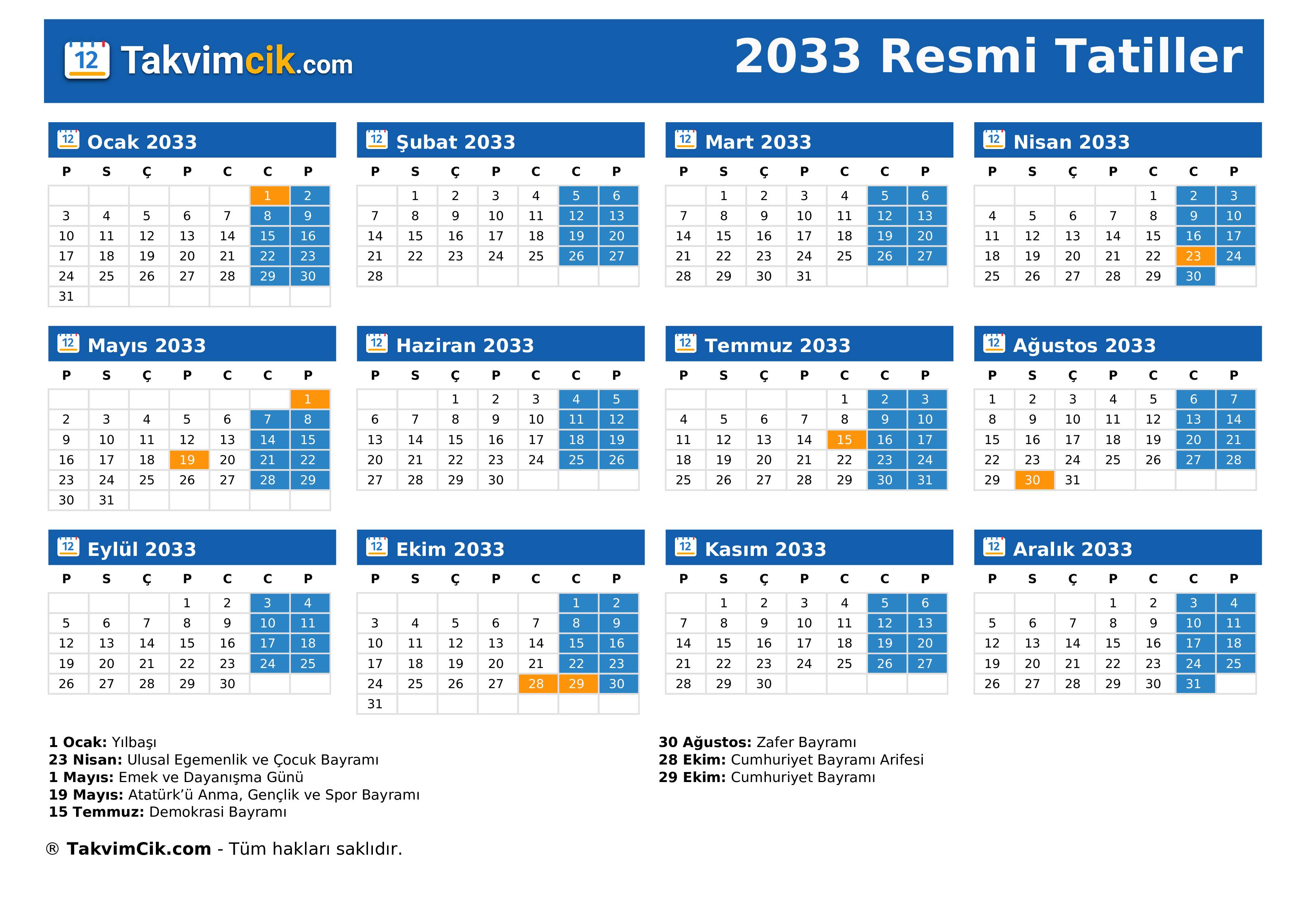 Resmi Tatiller 2033
