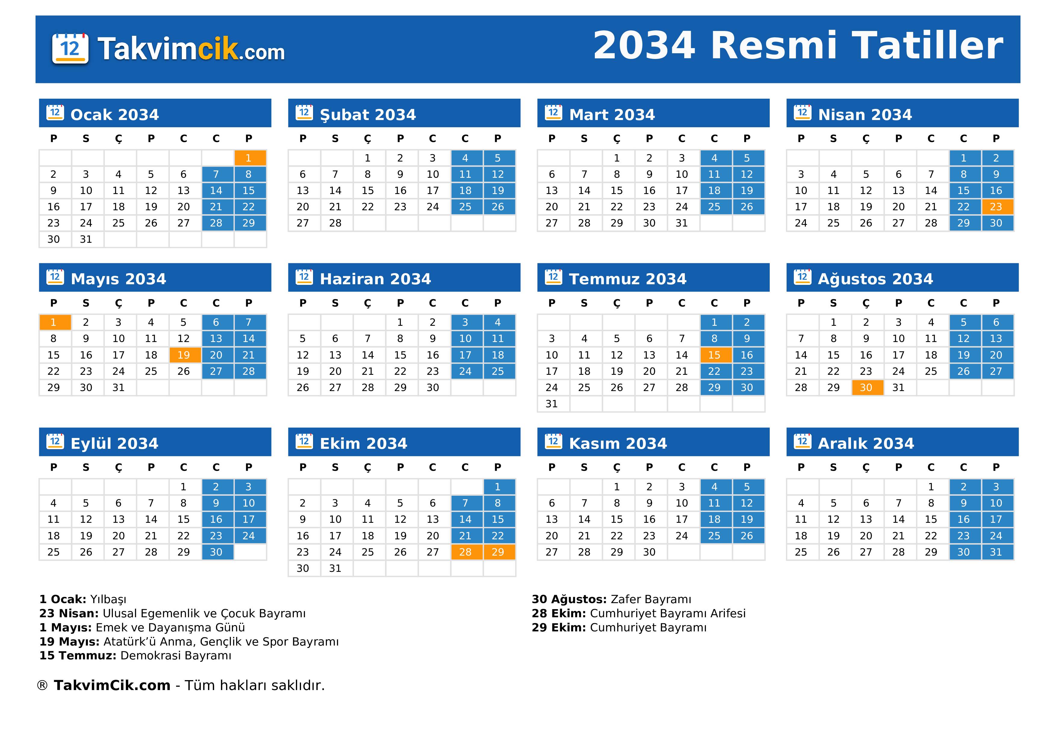 Resmi Tatiller 2034