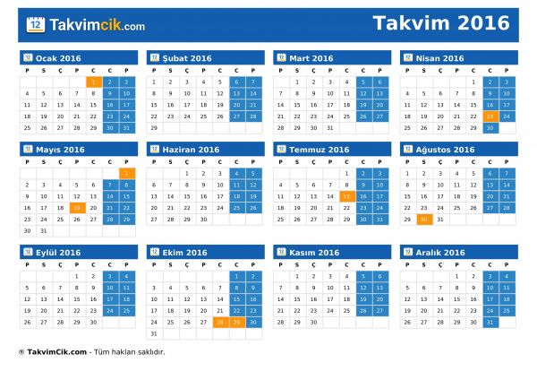 Takvim 2016